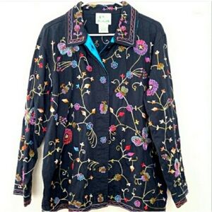 QUACKER FACTORY Beaded Black Jacket Flowers & Butterflies M